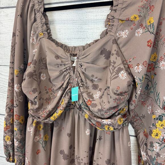 Maurices Taupe Women's Floral Long Sleeve Boho Dress Size Medium - Picture 9 of 11